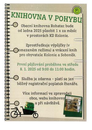 NOVÁ SLUŽBA KNIHOVNY - PŮJČOVÁNÍ KNIH V KULTURNÍM DOMĚ NA KOLONII